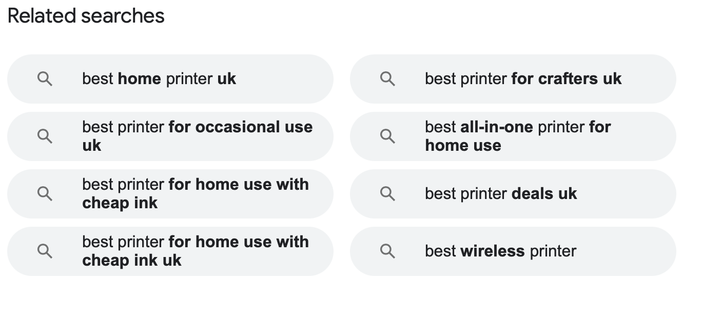 Google related searches for 'best printer'.