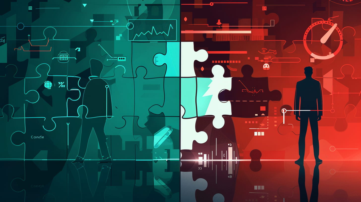 Split-screen comparison showing the impact of universal data enrichment on event business marketing. Left side depicts chaotic data management with fragmented information, missing attribution labels, and incomplete lead records causing confusion. Right side shows organized, complete data flow with accurate UTM parameters, timezone information, and full attribution tracking enabling confident marketing decisions. Illustrates the transformation from broken third-party form data to enterprise-level data quality